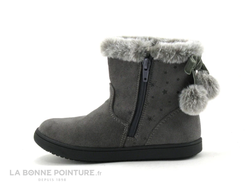 Sortie 🥰 Enfant 3 Pommes ALIB Gris - Bottine Fille Grise - Col Fourrure Et Pompons ✨ 2 Sortie 🥰 Enfant 3 Pommes ALIB Gris - Bottine Fille Grise - Col Fourrure Et Pompons ✨ – Image 2