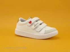 Nouveau 🌟 Bébé Kouki By Bopy ILTA Blanc - Or - 👟 Sneakers Fille 3 Velcros - Coeur Rouge 😉