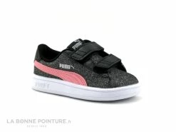 Vente flash ❤️ Bébé Puma SMASH Glitz - Noir - Paillettes - Rose - Basket Fille - Scratches 🔔