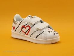 Meilleur prix ⭐ Enfant Petit Genie ES4070E Blanc Noir Coeur Rouge - Basket Velcro Fille 🔥
