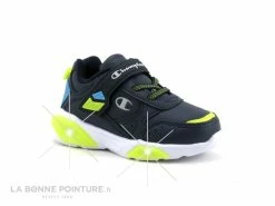 Remise 👏 Bébé Champion WAVE B TD - Basket Leds GARCON - Bleu Marine-Turquoise-Jaune 😍