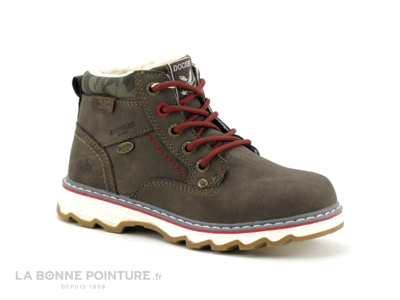 Budget 🌟 Enfant Dockers 49SU702 Marron - Lacet Rouge - Bottillon GARCON ✔️ 1 Budget 🌟 Enfant Dockers 49SU702 Marron - Lacet Rouge - Bottillon GARCON ✔️